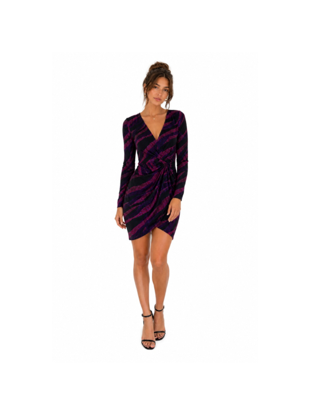 Women's Siena Long Sleeve Dress Size 2 Black Purple Zebra Print